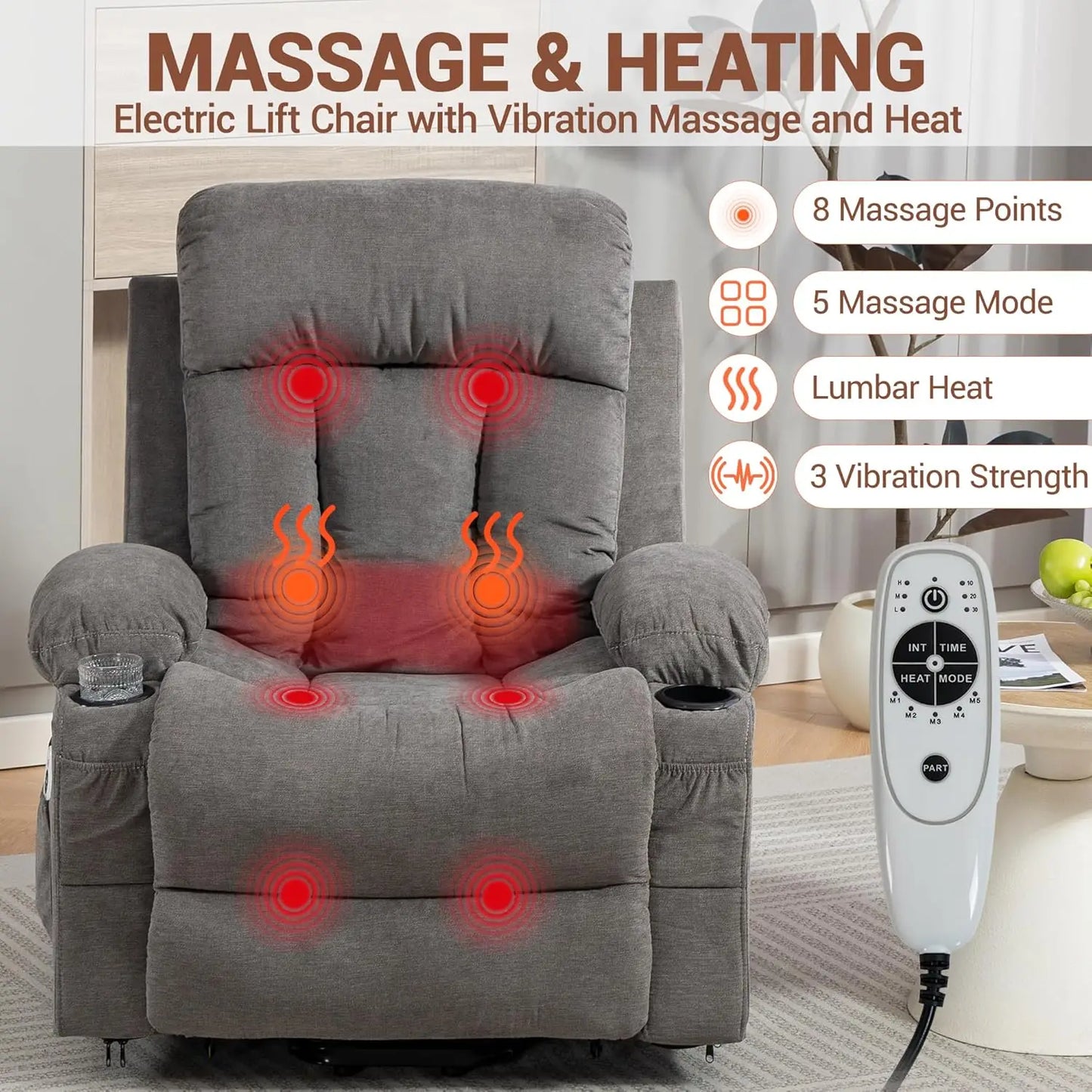 Power Lift Recliner Massage Chair For Elderly With Lumbar Heat