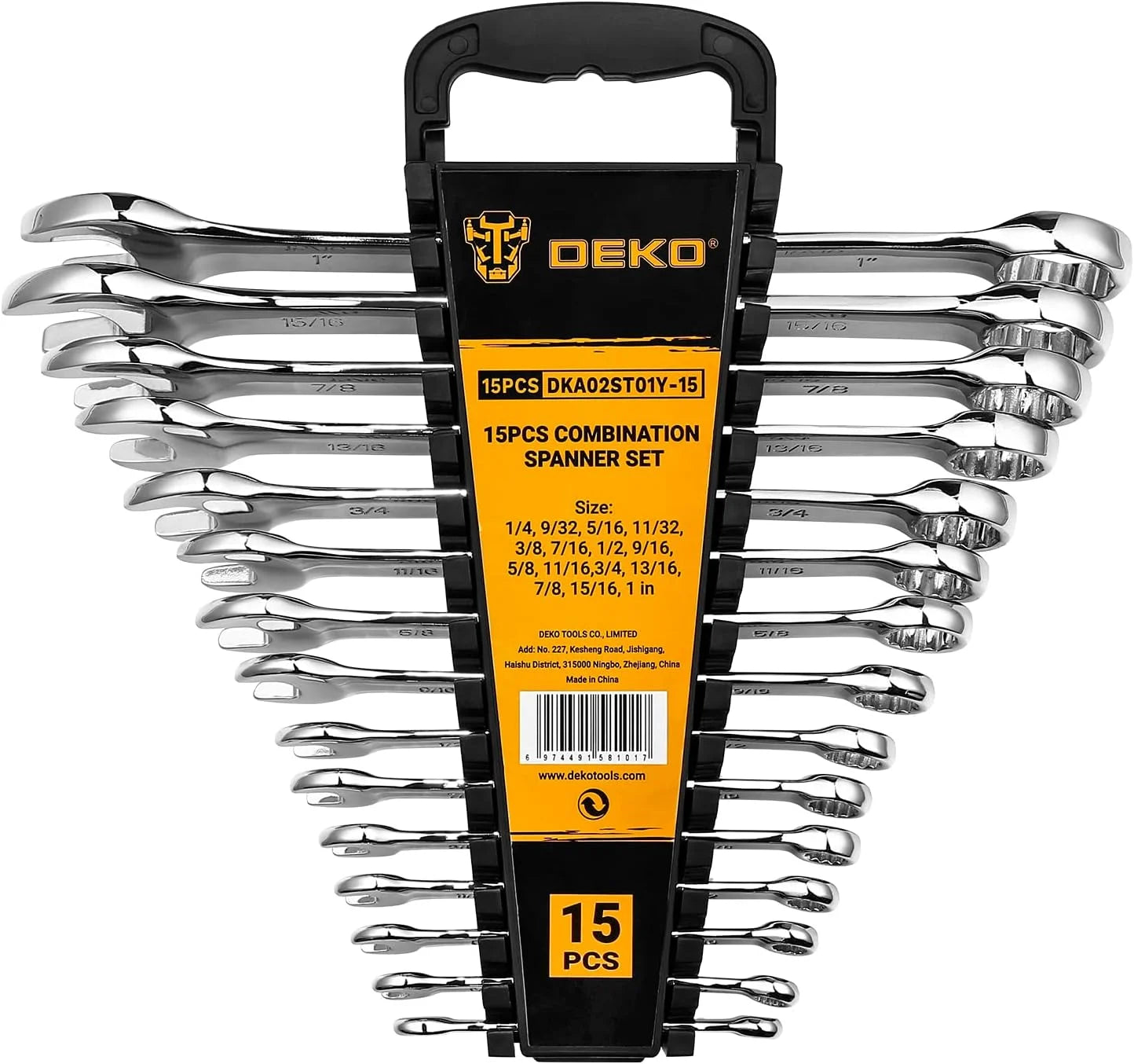 Dekopro Combination Wrench Set SAE and Metric Chrome Vanadium Plastic Tray