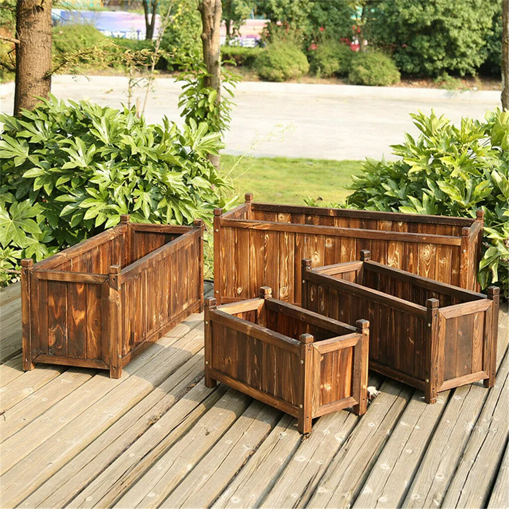 Pine Wood Raised Flower Bed Planter For Indoor Outdoor Gardening