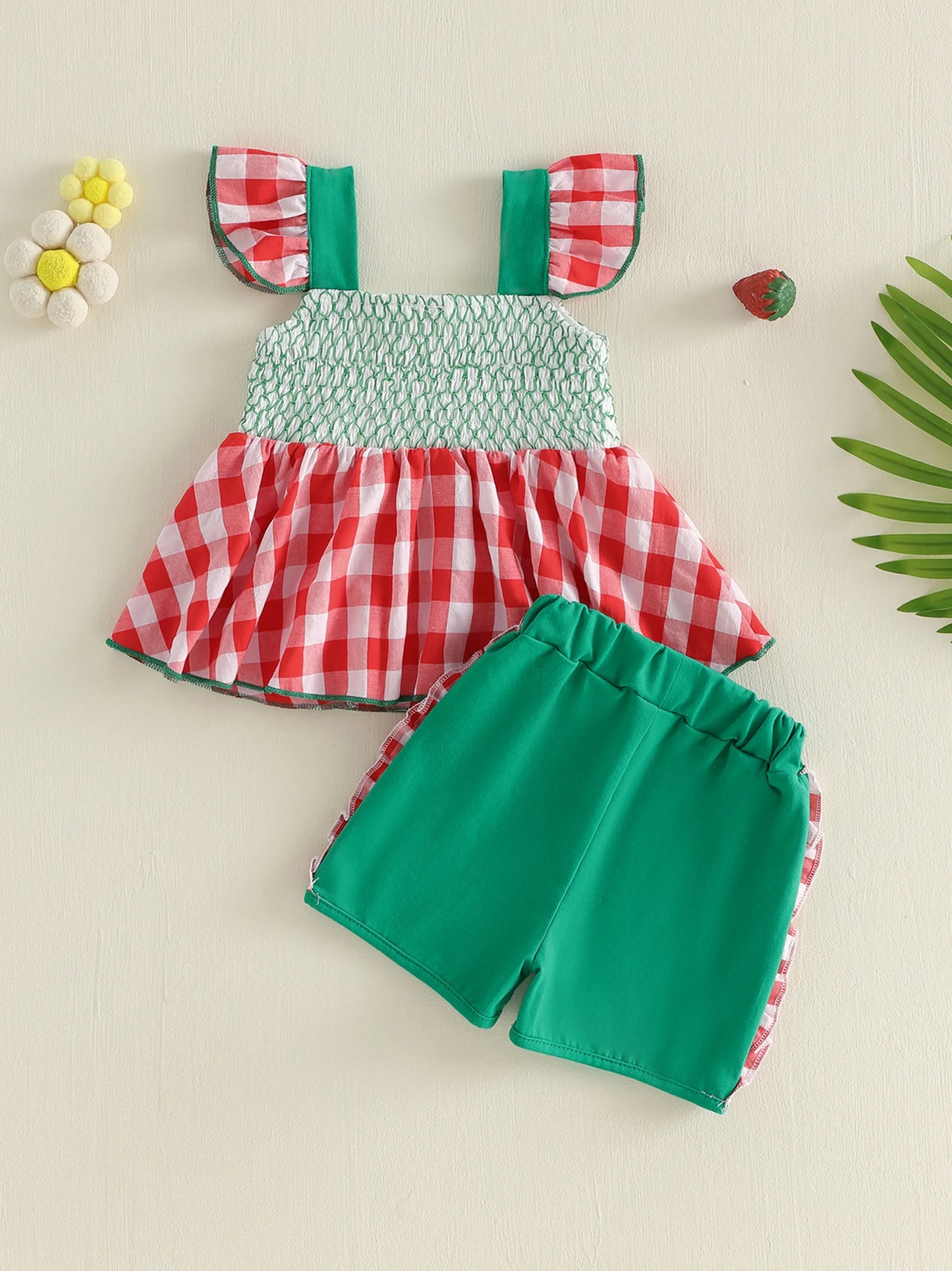 Adorable Toddler Girls Two Piece Strawberry Embroidery Flutter Sleeve Set