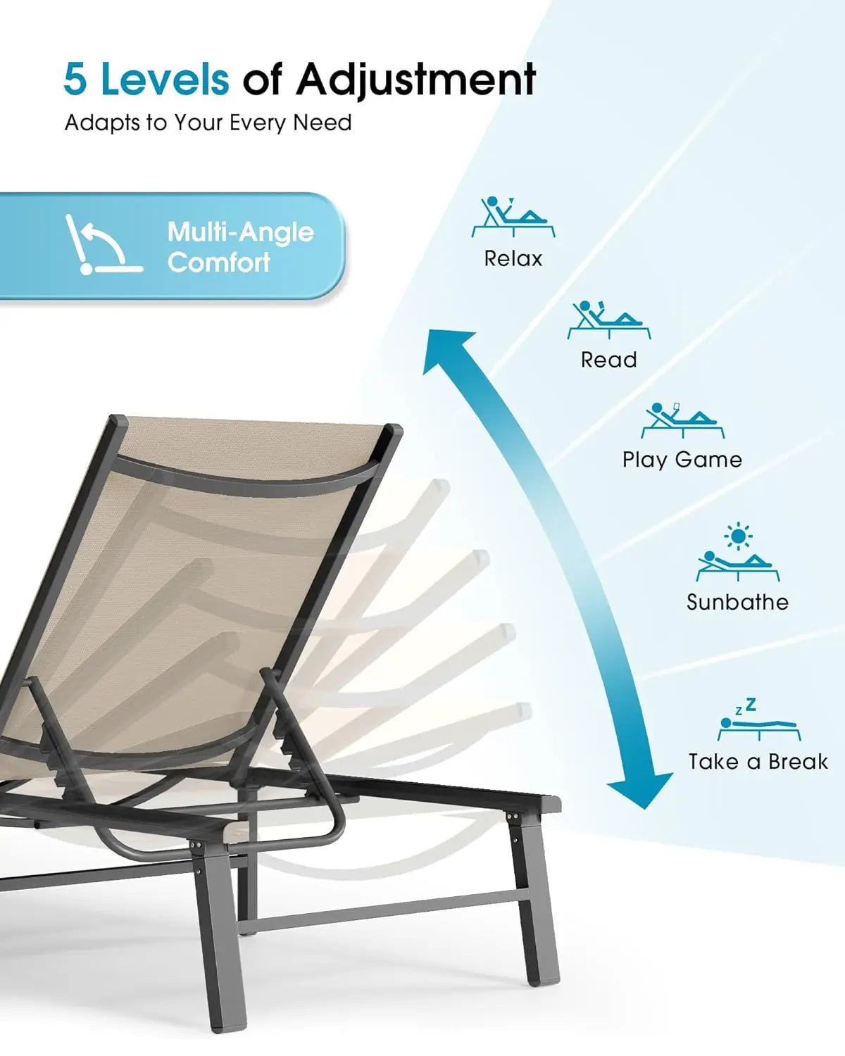 Foldable Outdoor Lounge Chair Set Of 2 Aluminum Chaise