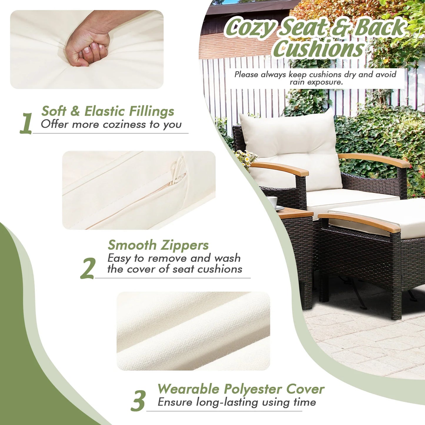 HOMASIS 5-Piece Patio Rattan Furniture Set With Wood Top Table