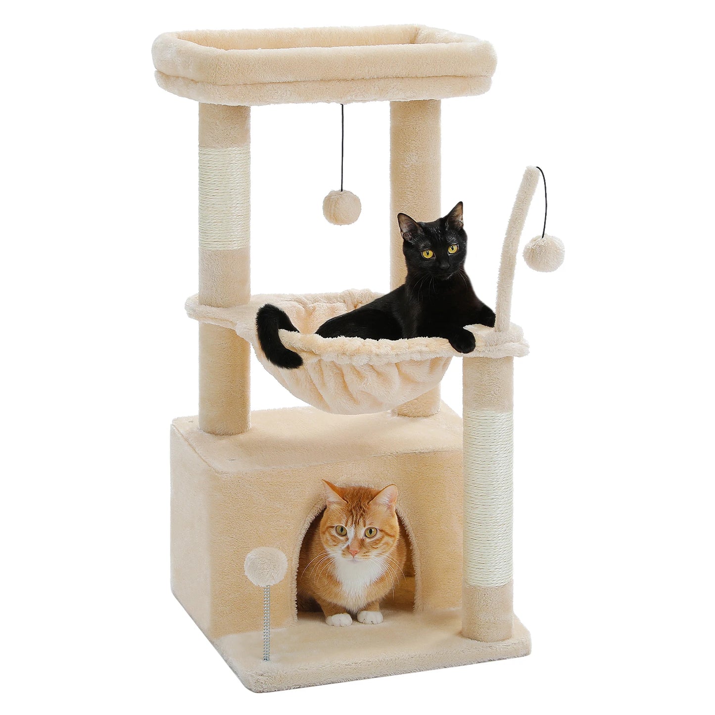 PEQULTI Cat Tree With Natural Sisal Scratching Post And Condo