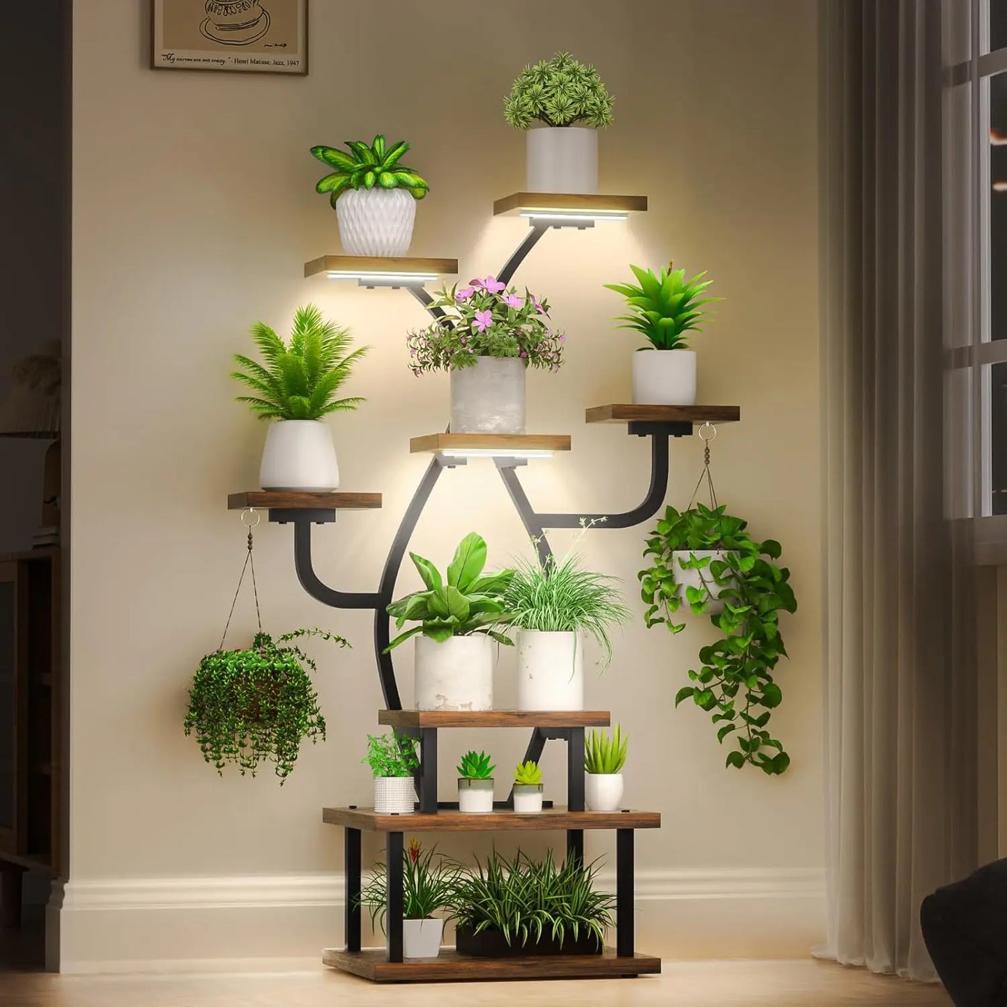8-Tier Metal Plant Stand With Grow Light For Indoor Garden