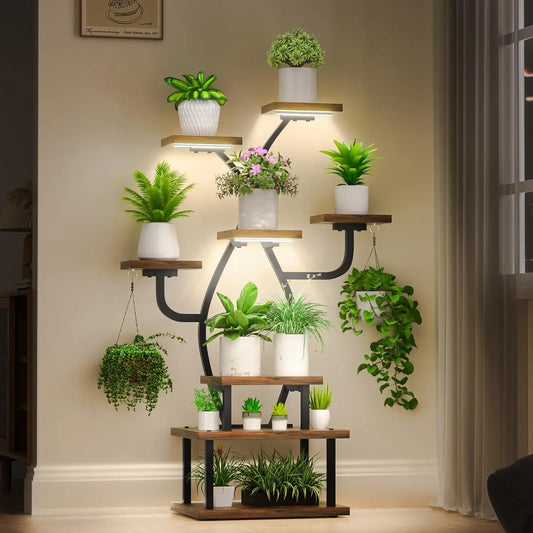 8-Tier Metal Plant Stand With Grow Light For Indoor Garden