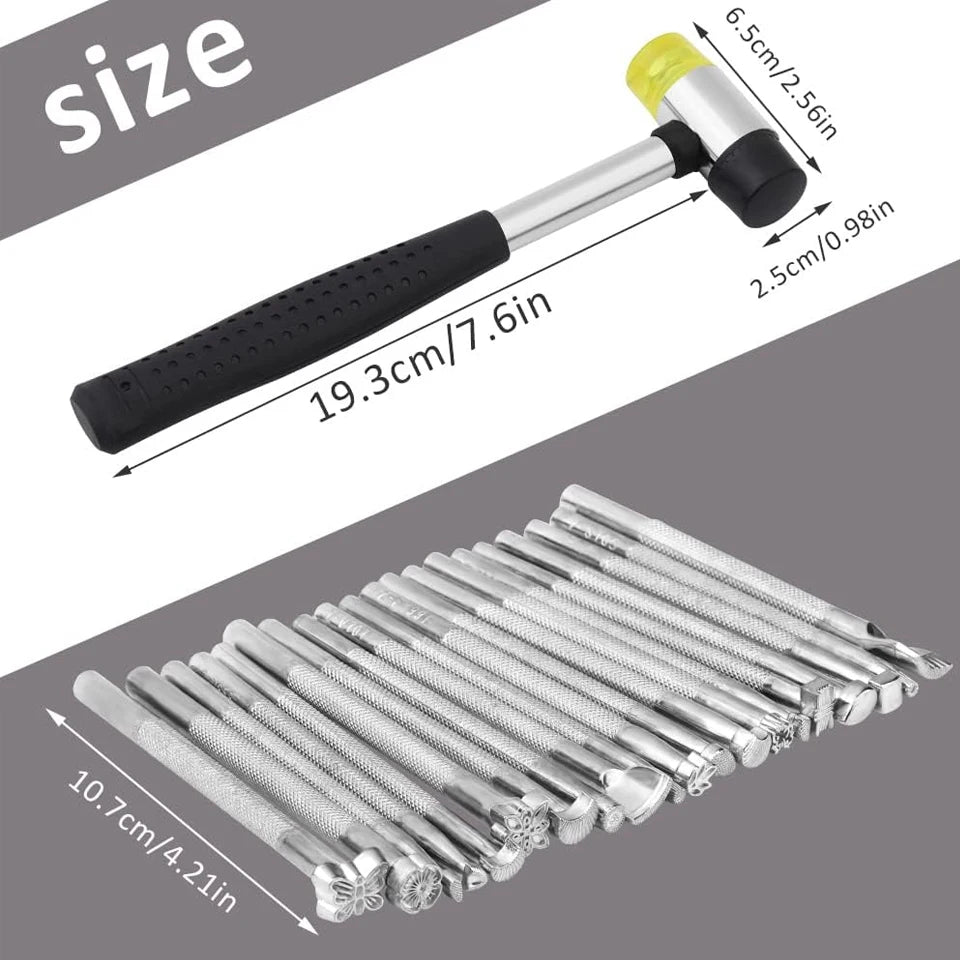 Leather Stamping Tools Kit With Rubber Hammer 20 Stamp Set