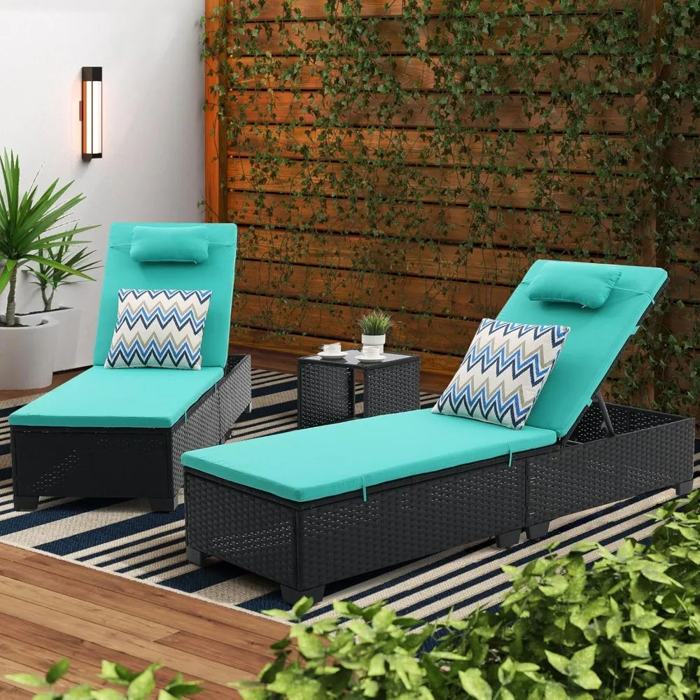 Siurciu Outdoor Wicker Chaise Lounge Chair Set of 3