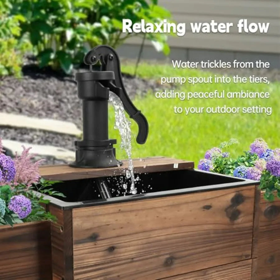 Outdoor Water Fountain Wooden Rectangular Old Fashioned Pump Flower Box