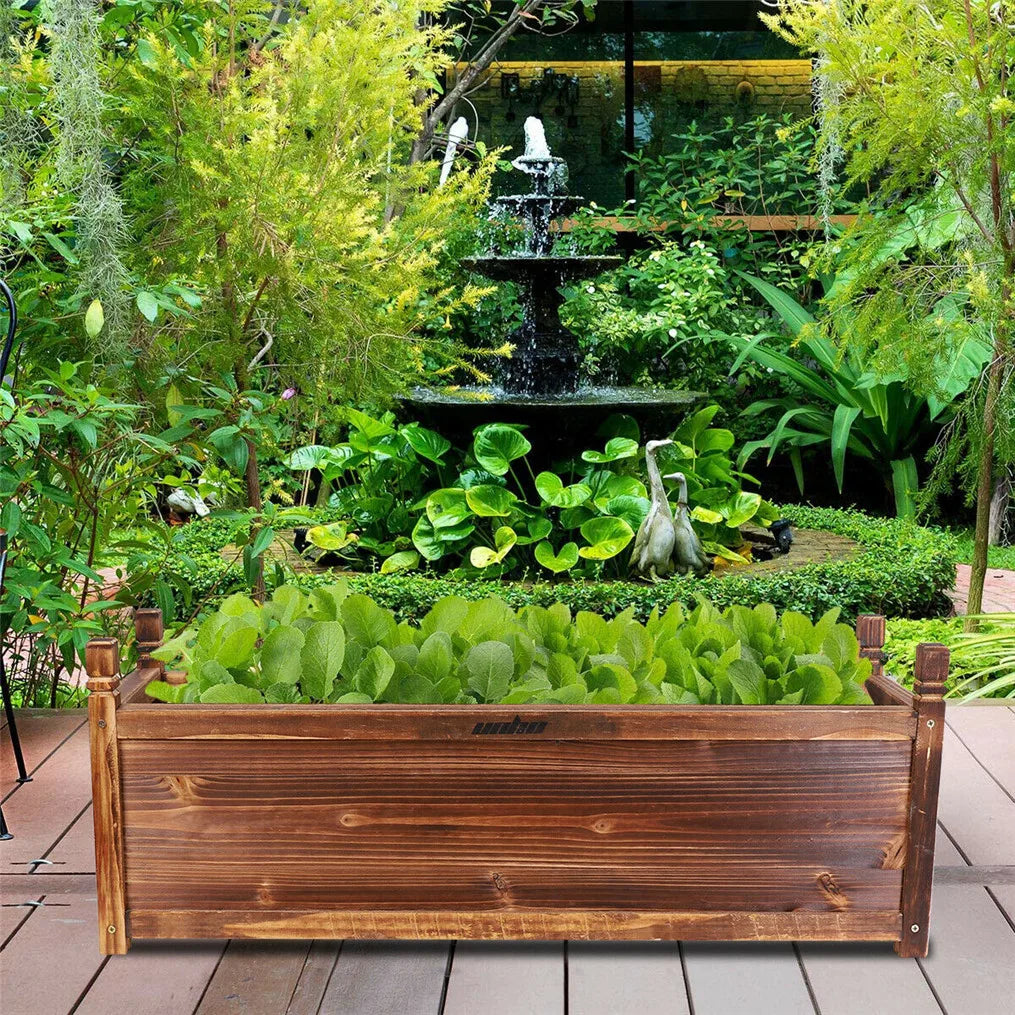 Pine Wood Raised Flower Bed Planter For Indoor Outdoor Gardening