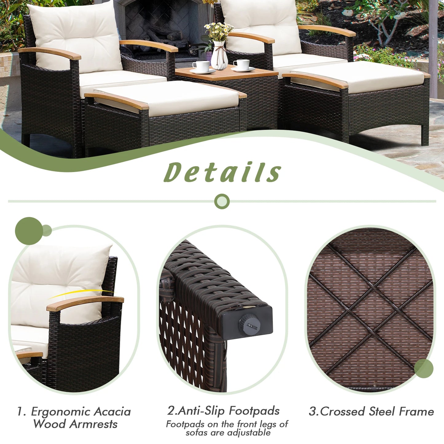 HOMASIS 5-Piece Patio Rattan Furniture Set With Wood Top Table