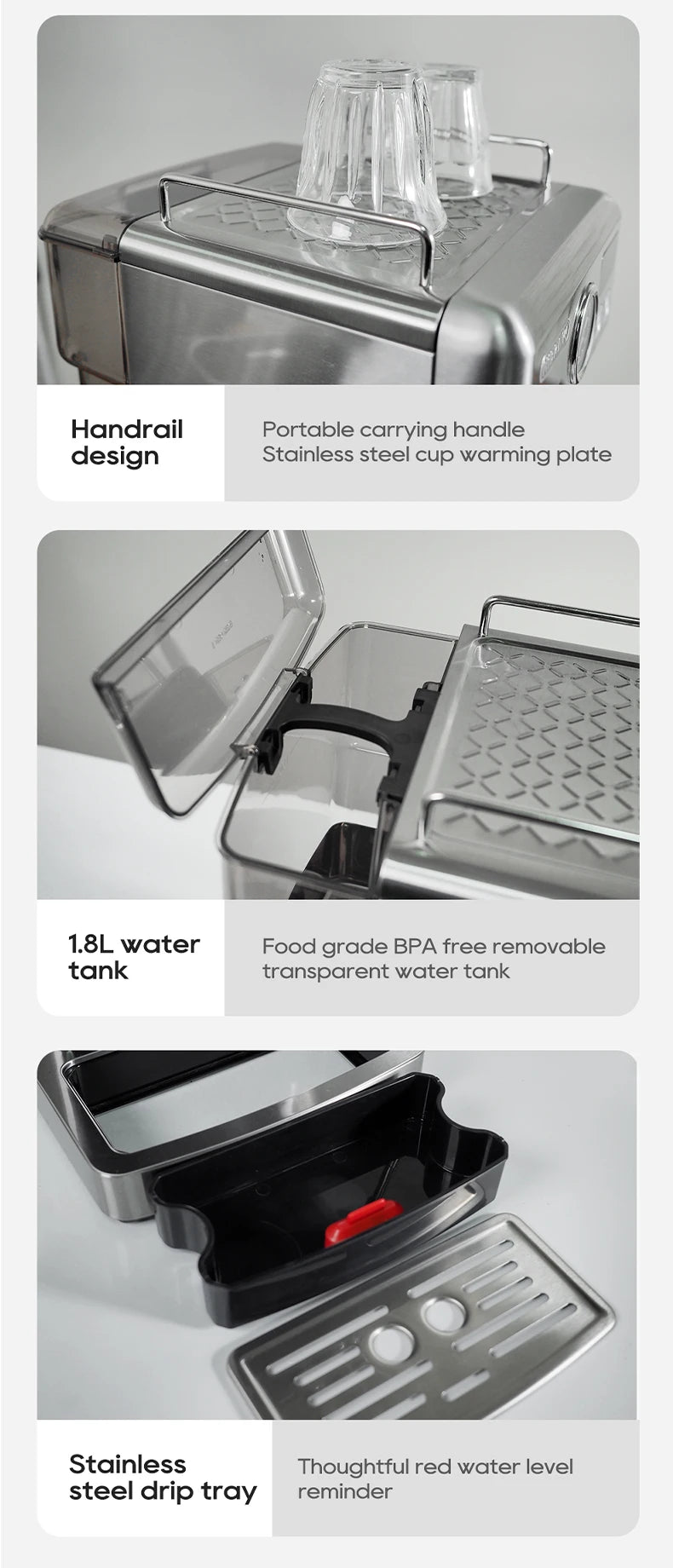 HiBREW 20 Bar Semi Automatic Espresso Temperature Adjustable 58mm Portafilter