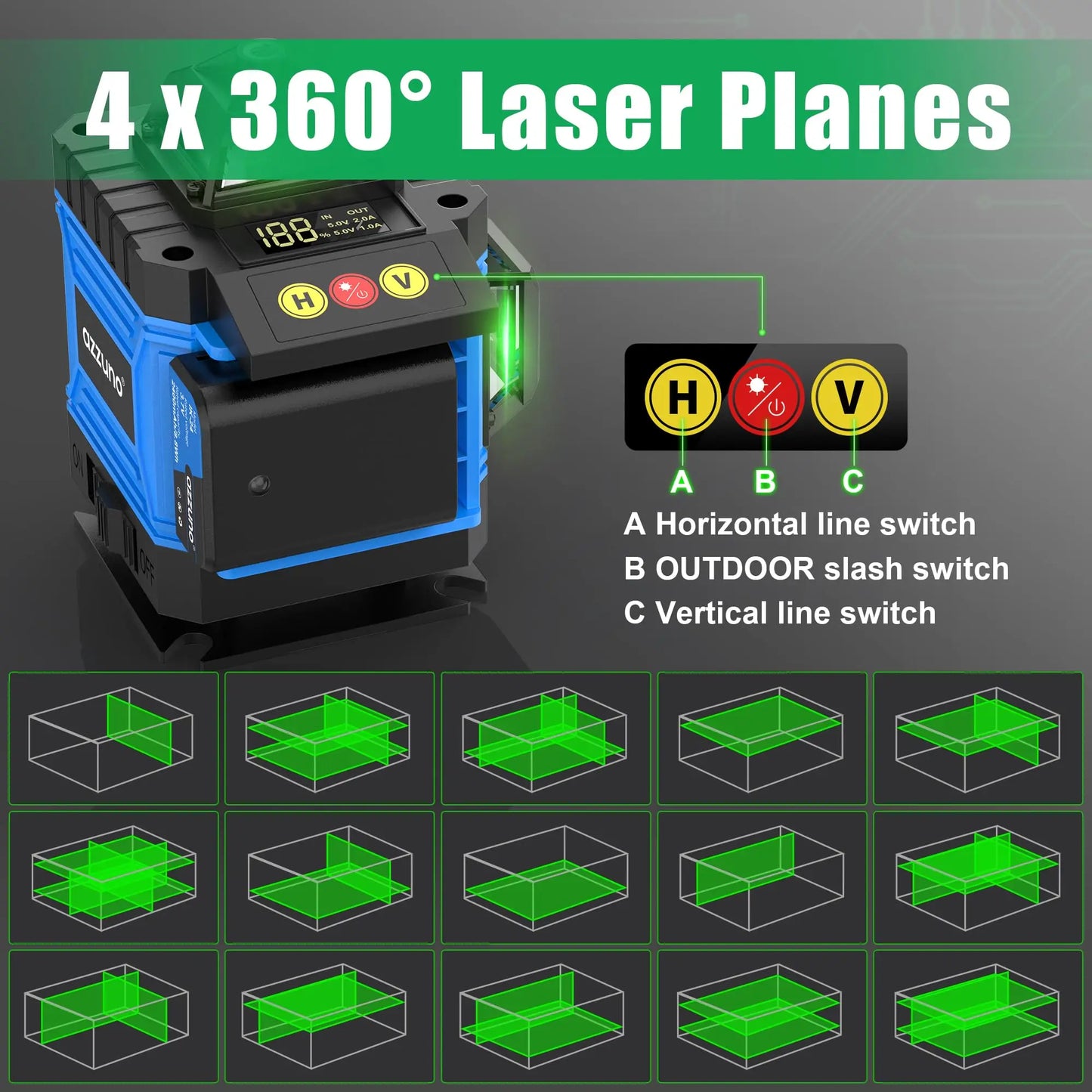 4D 360 Degree Laser Level Self Leveling With LCD Screen