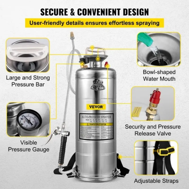 VEVOR Stainless Steel Sprayer Hand Pump With Gauge And Wand