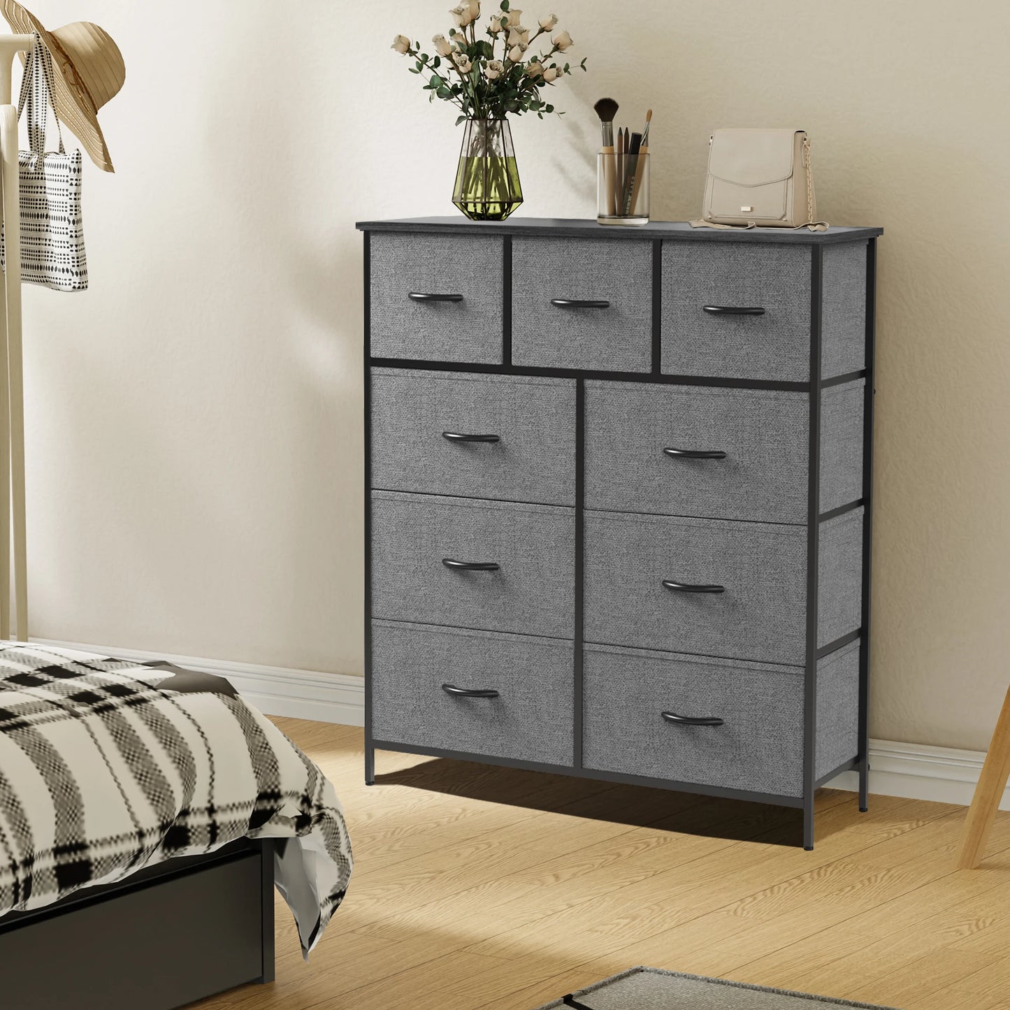 JHK Dresser With 9 Fabric Storage Drawers Wardrobe For Bedroom