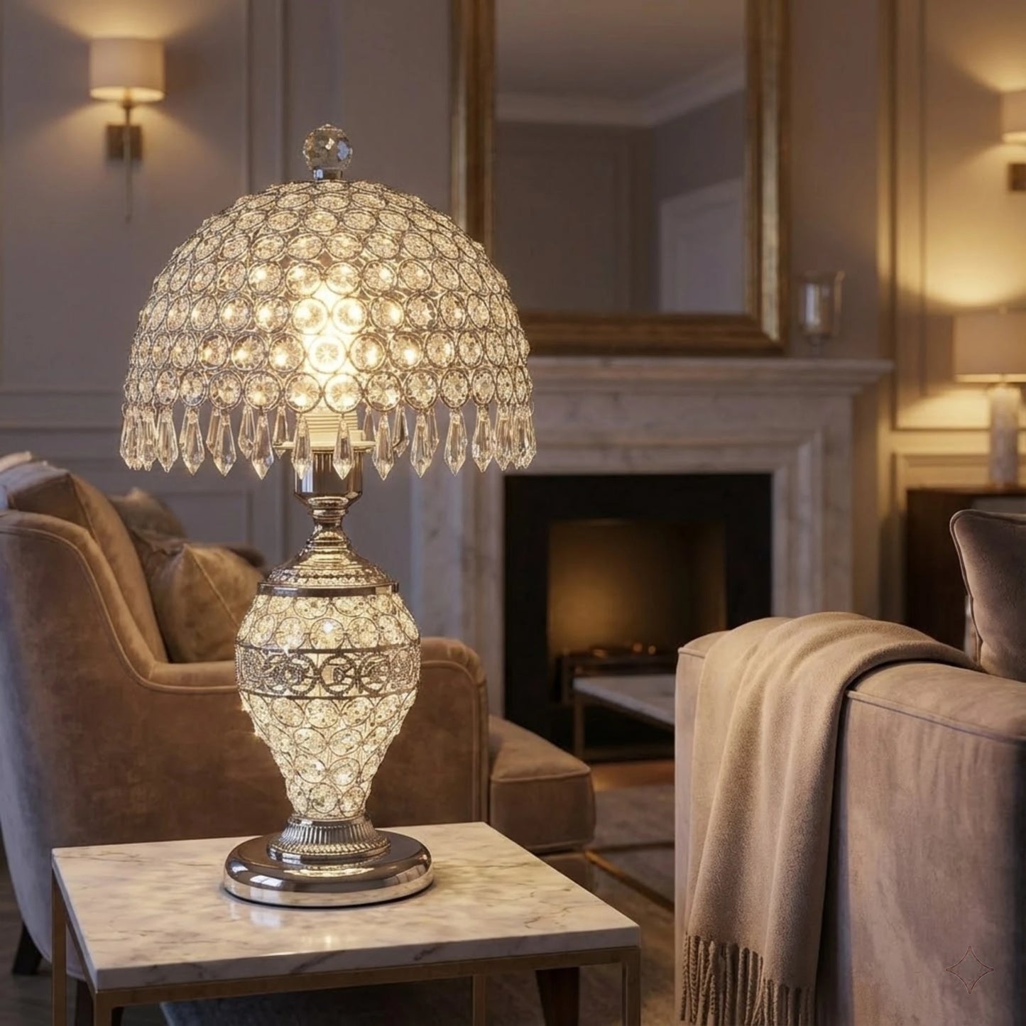 Crystal Table Lamp With Hanging Crystal Drops For Living Room
