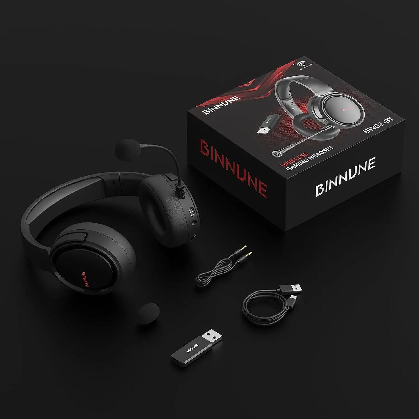 BINNUNE 2.4G Wireless Gaming Headset PS5 PS4 PC NS
