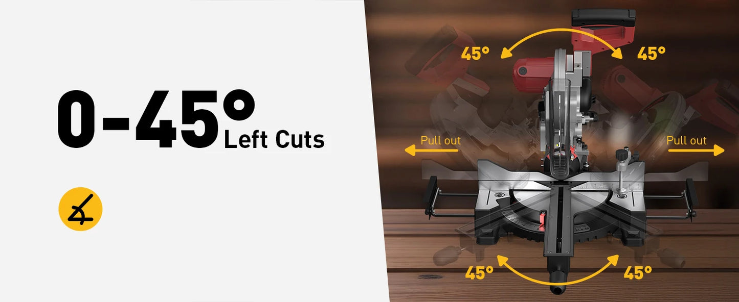 Marvtool JS-1207C3 Sliding Compound Miter Saw Dual-Bevel 0-45 Degrees