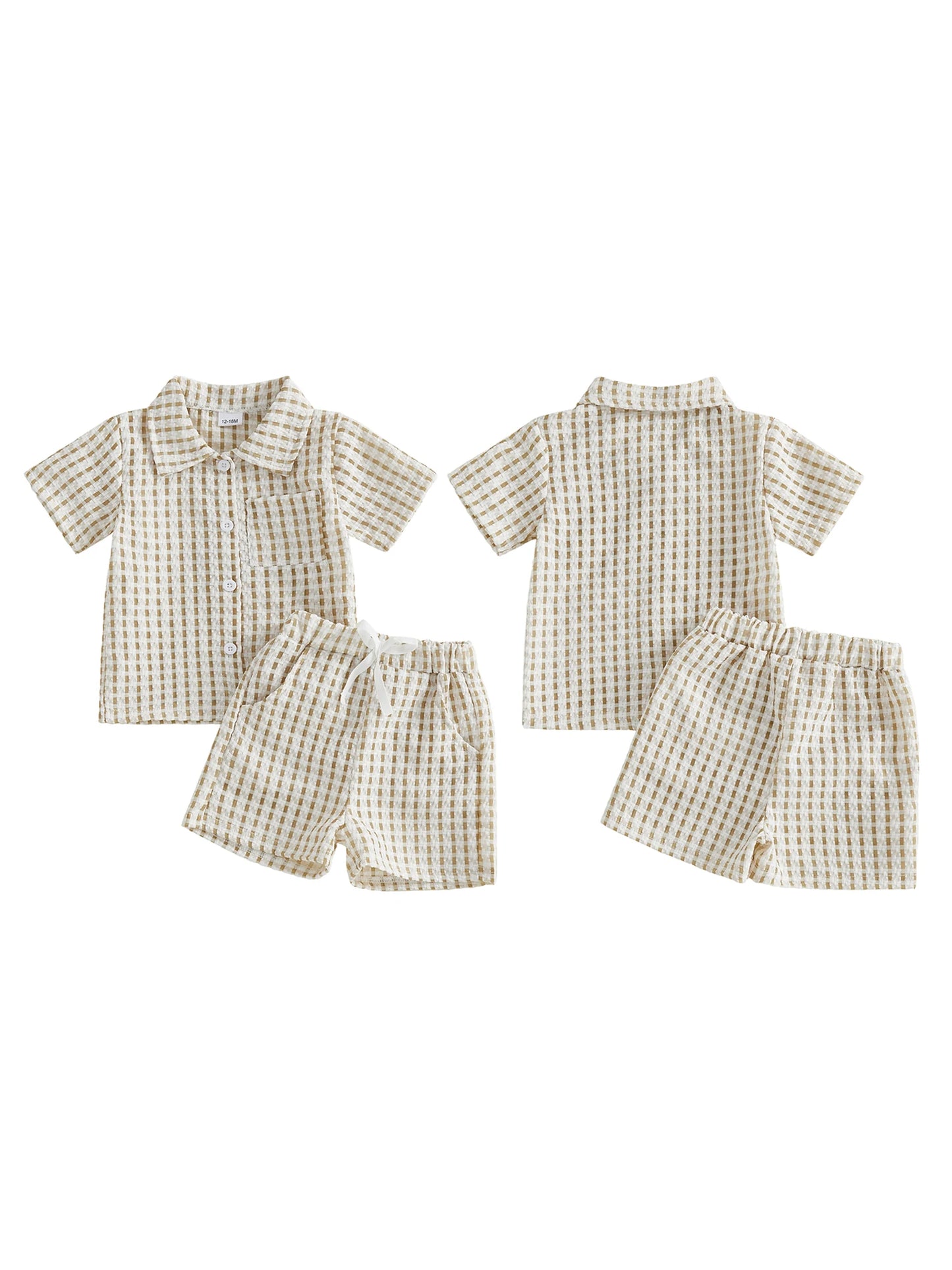 Infant Boy Summer Checkered 2 Piece Shirt And Shorts Set