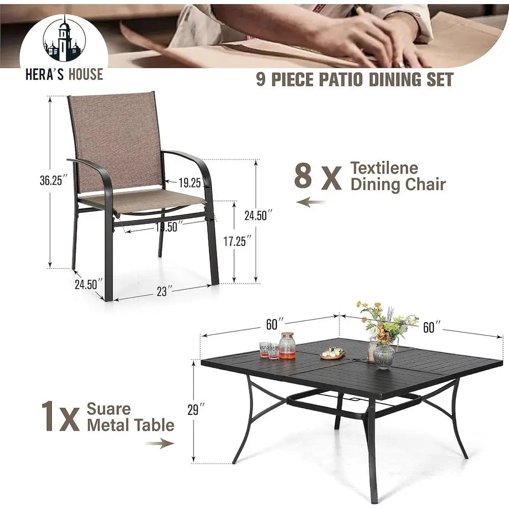 XMSJ 9 Piece Patio Dining Set Outdoor Table And Chairs