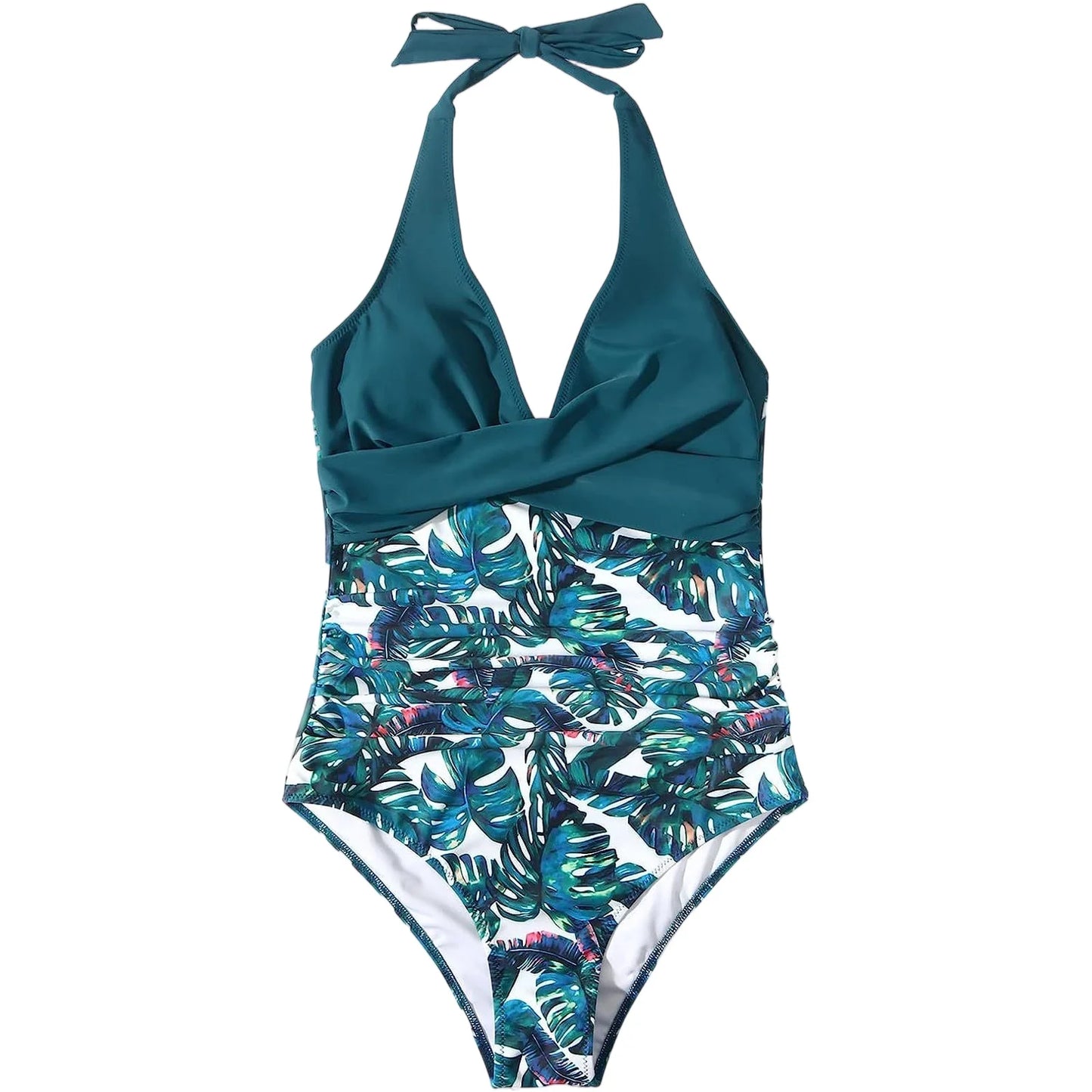 NONECN Tummy Control Cross Front Striped One Piece Swimsuit