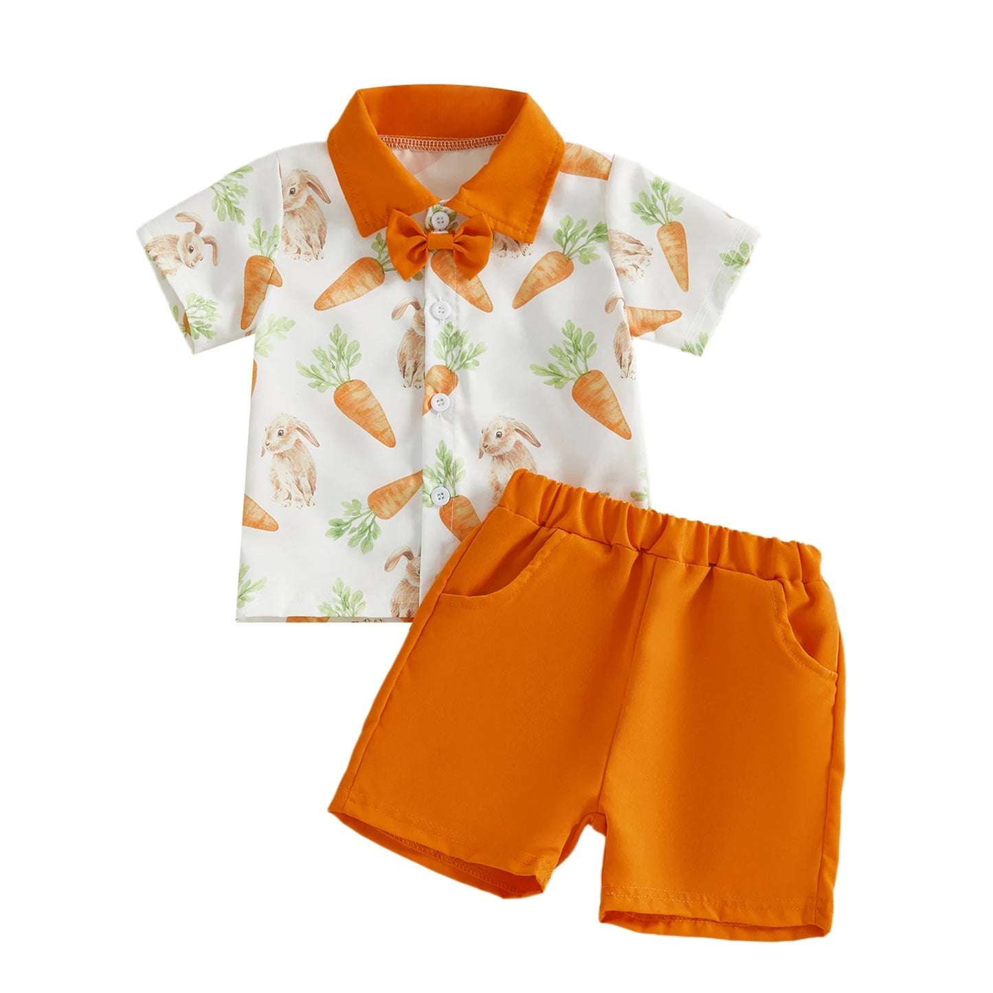 Infant Easter Clothes Set With Bunny Carrot Design Short Sleeve Shirt And Shorts