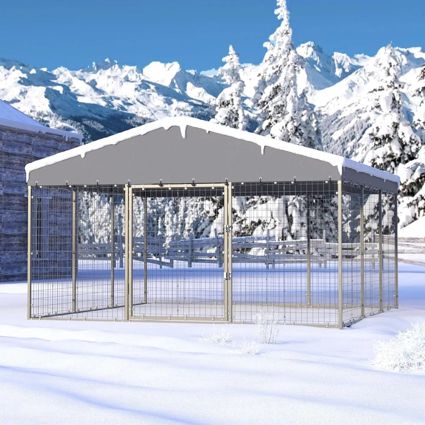 Galvanized Steel Dog Kennel With Double Locks UV Roof Cover