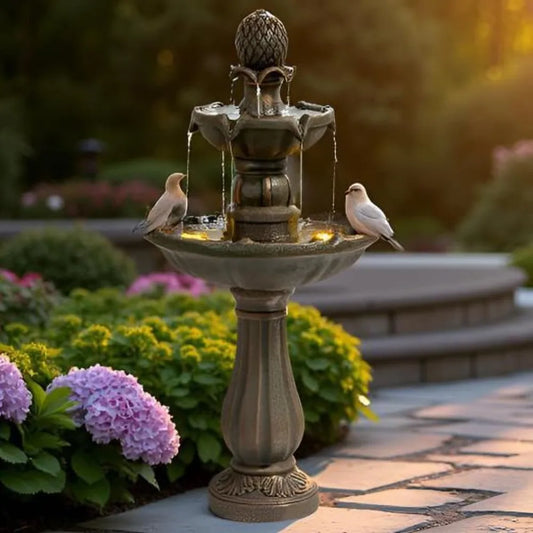 Three Tier Outdoor Water Fountain Weather Resistant Resin Bird Bath
