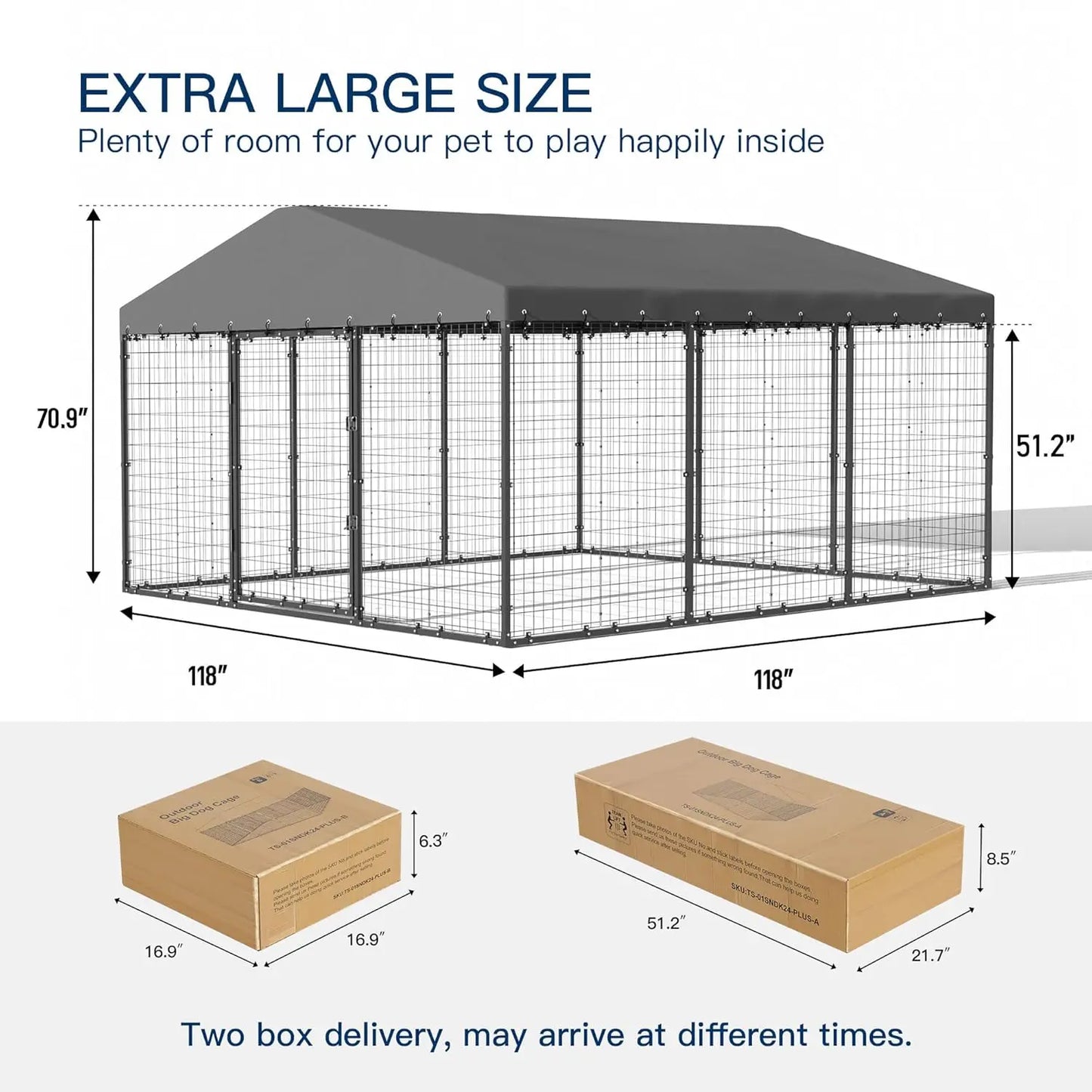 Galvanized Steel Dog Kennel With Double Locks UV Roof Cover