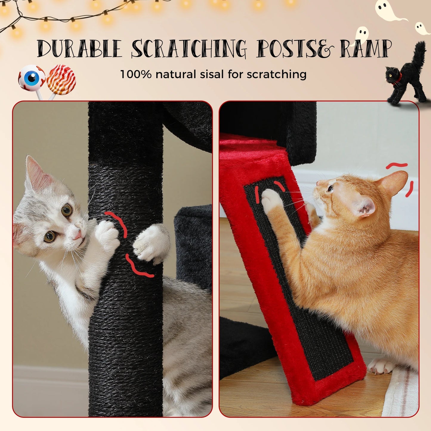 PEQULTI Cat Tree With Natural Sisal Scratching Post And Condo