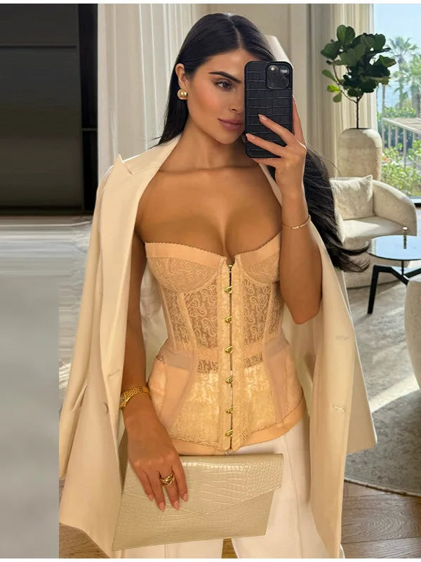 Spicy Girl Strapless Lace Hollow Out Corset Top Summer Style