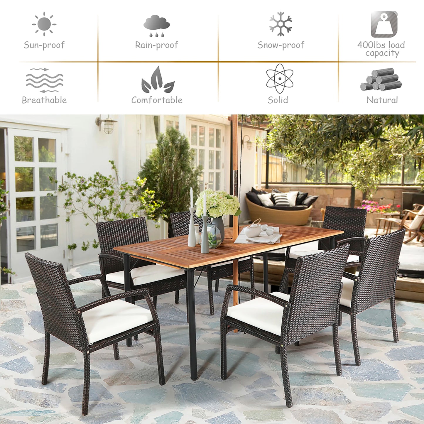 Homasis 7 Piece Patio Rattan Dining Set With Umbrella Hole