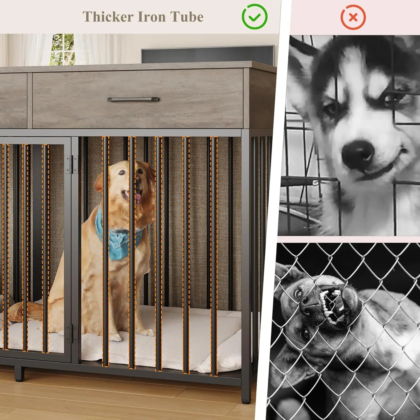 Double Dog Crate Furniture With Drawers And Removable Divider