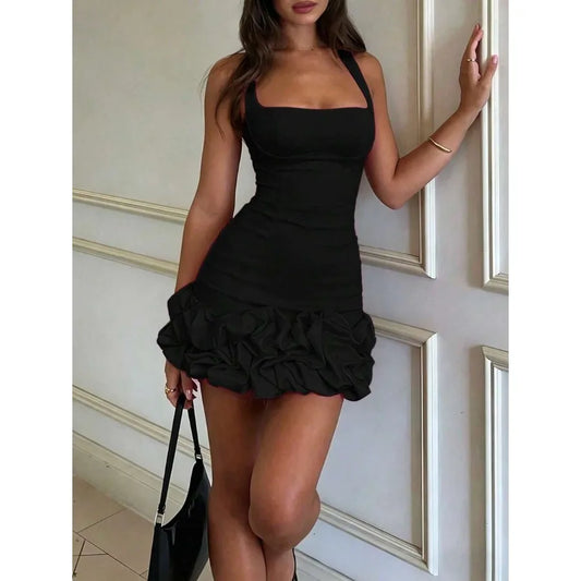Square Neck Sleeveless Mini Dress With Zipper Back For Party