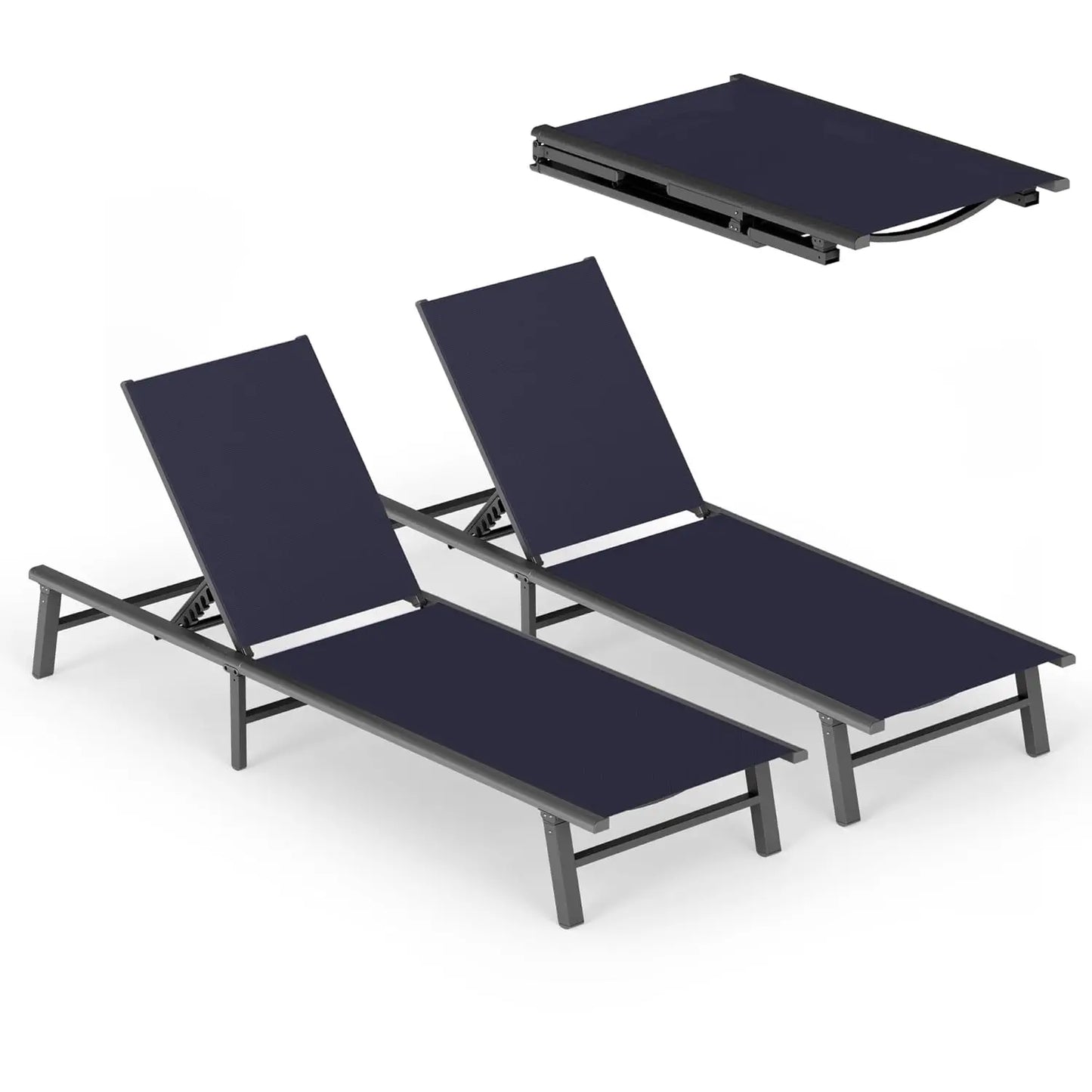 Foldable Outdoor Lounge Chair Set Of 2 Aluminum Chaise
