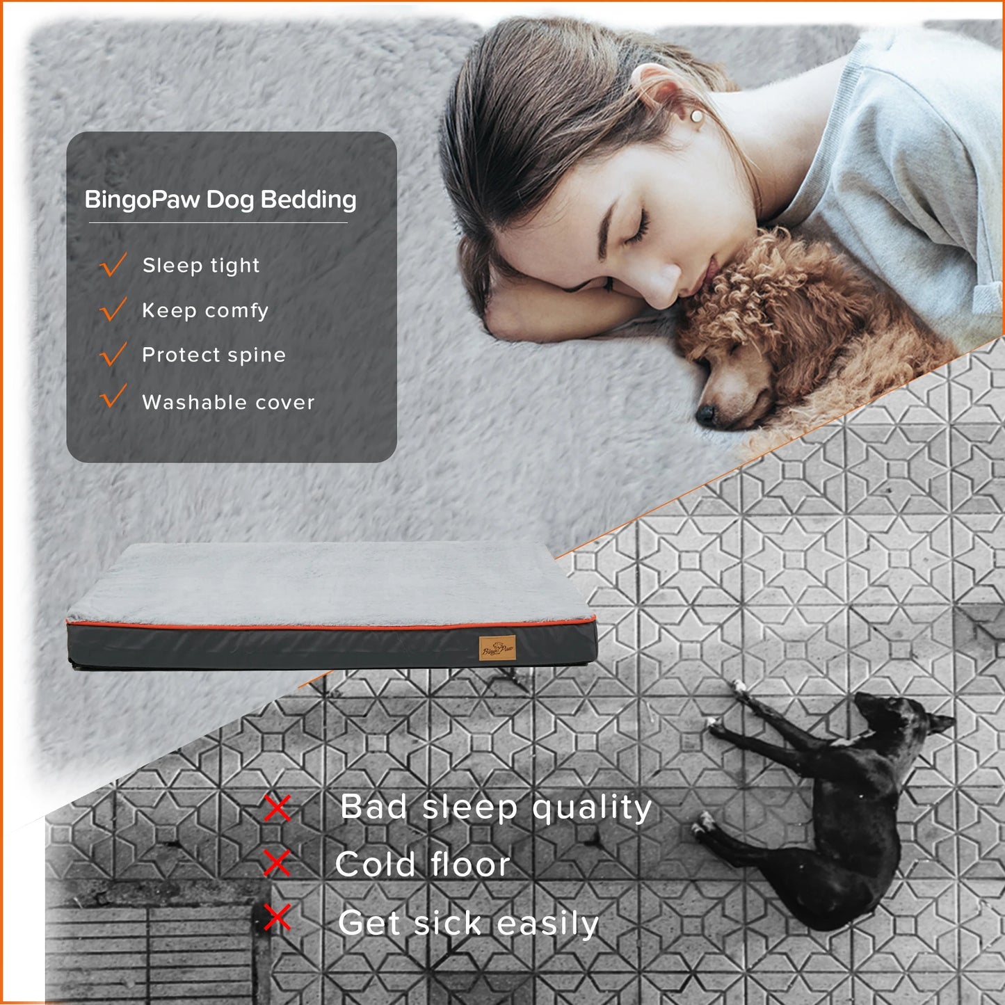 BINGOPAWCN Orthopedic Dog Bed Waterproof With Memory Foam
