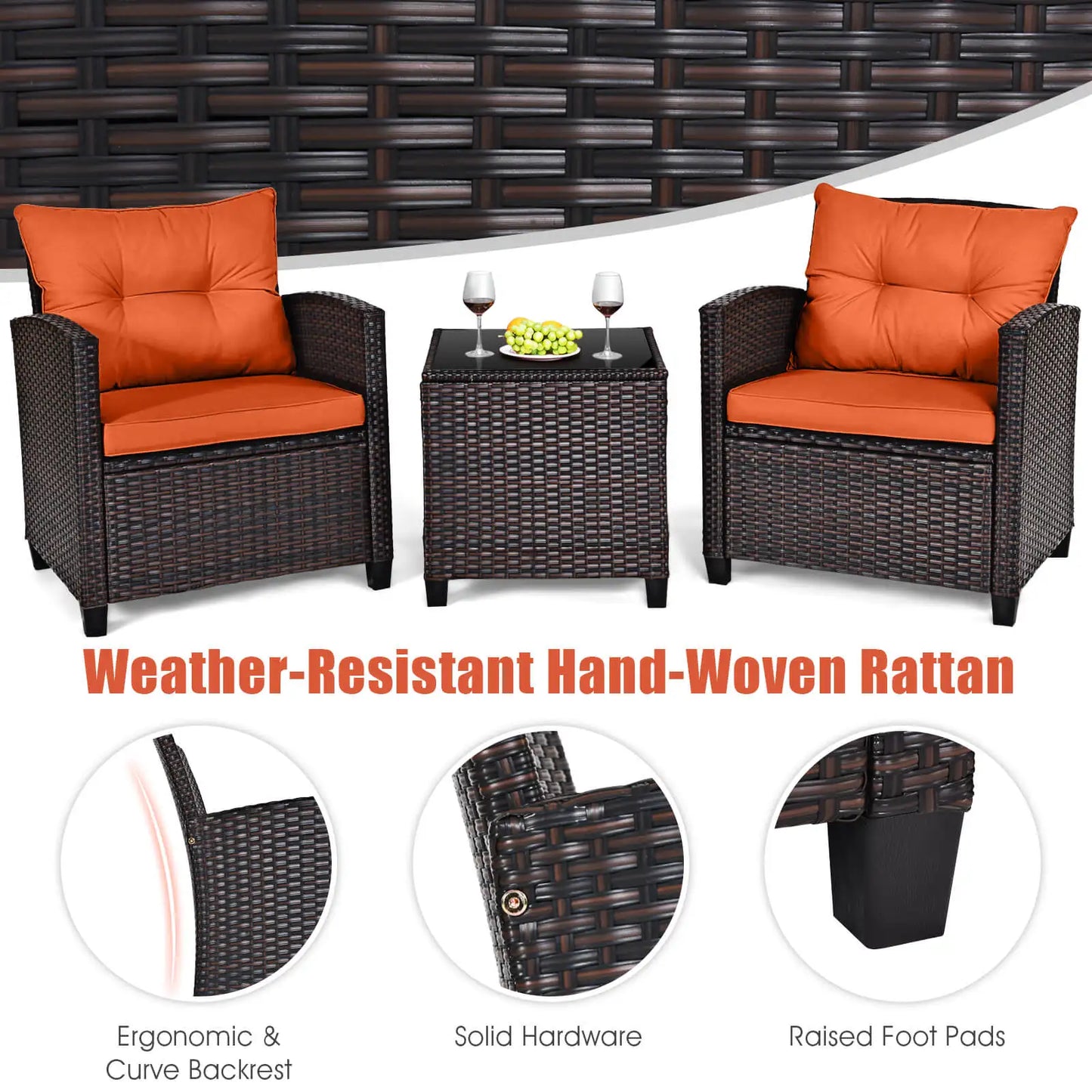 HOMASIS Patio Rattan Furniture Set Cushioned Conversation Set