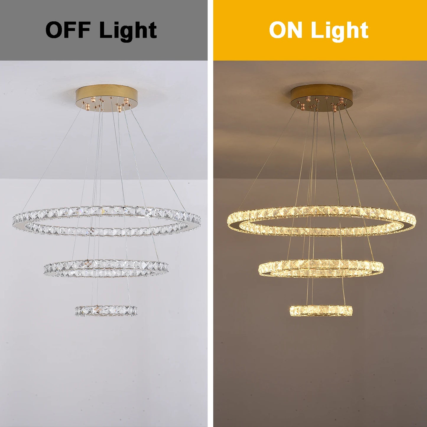 VETRULUS Crystal Ceiling Chandelier Three Ring Pendant Light