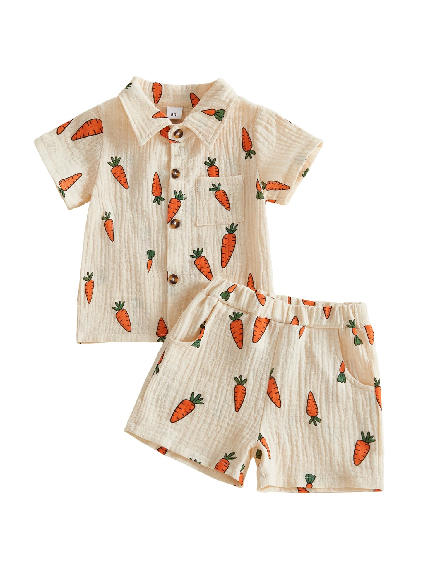 Toddler Easter Outfit Carrot Print Short Sleeve Shirt And Shorts