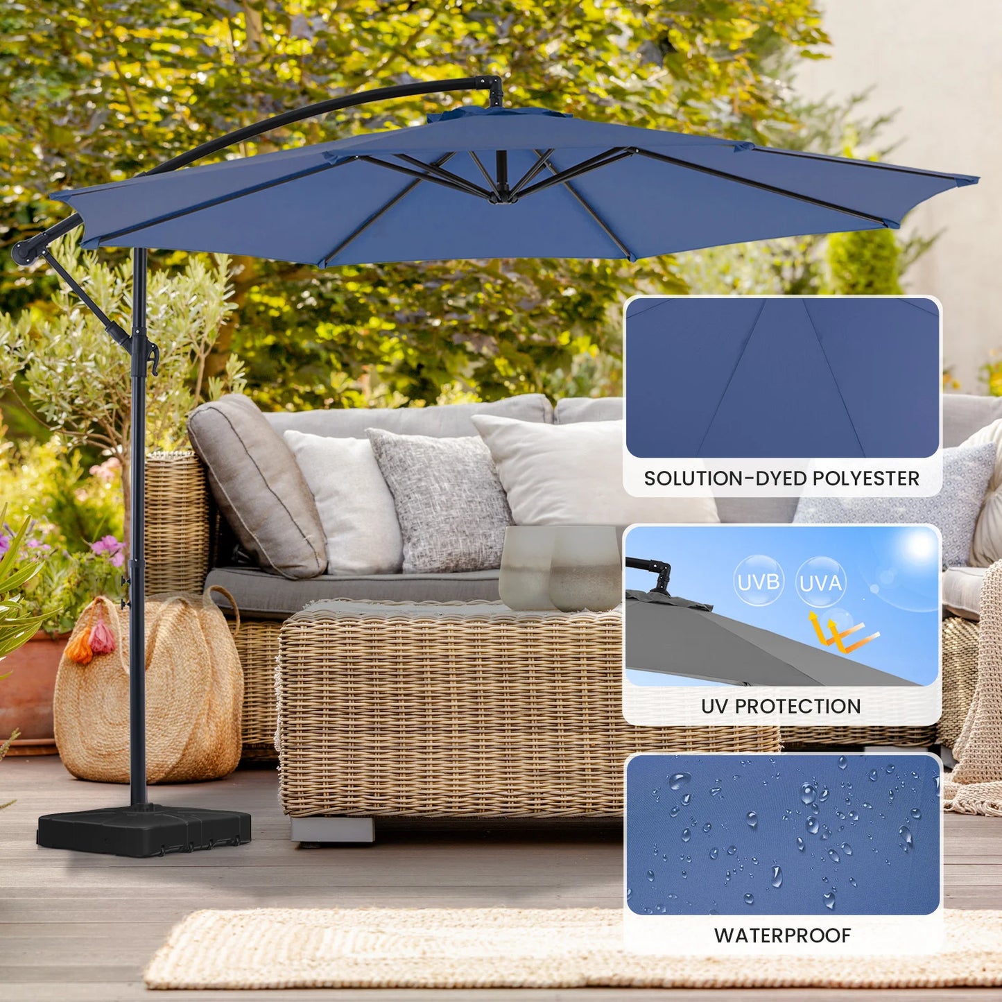 JHK Outdoor Cantilever Patio Umbrella With Easy Tilt UV Protection