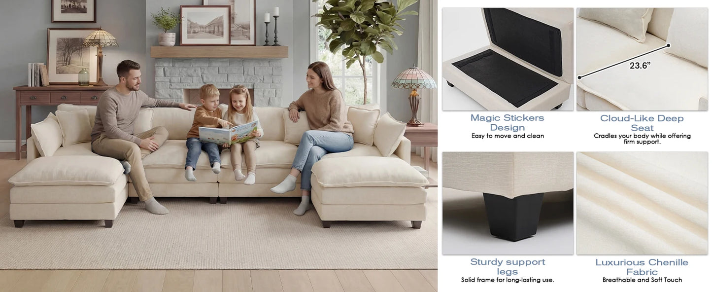 Redlife Modular Sectional Sofa With Ottoman For Living Room