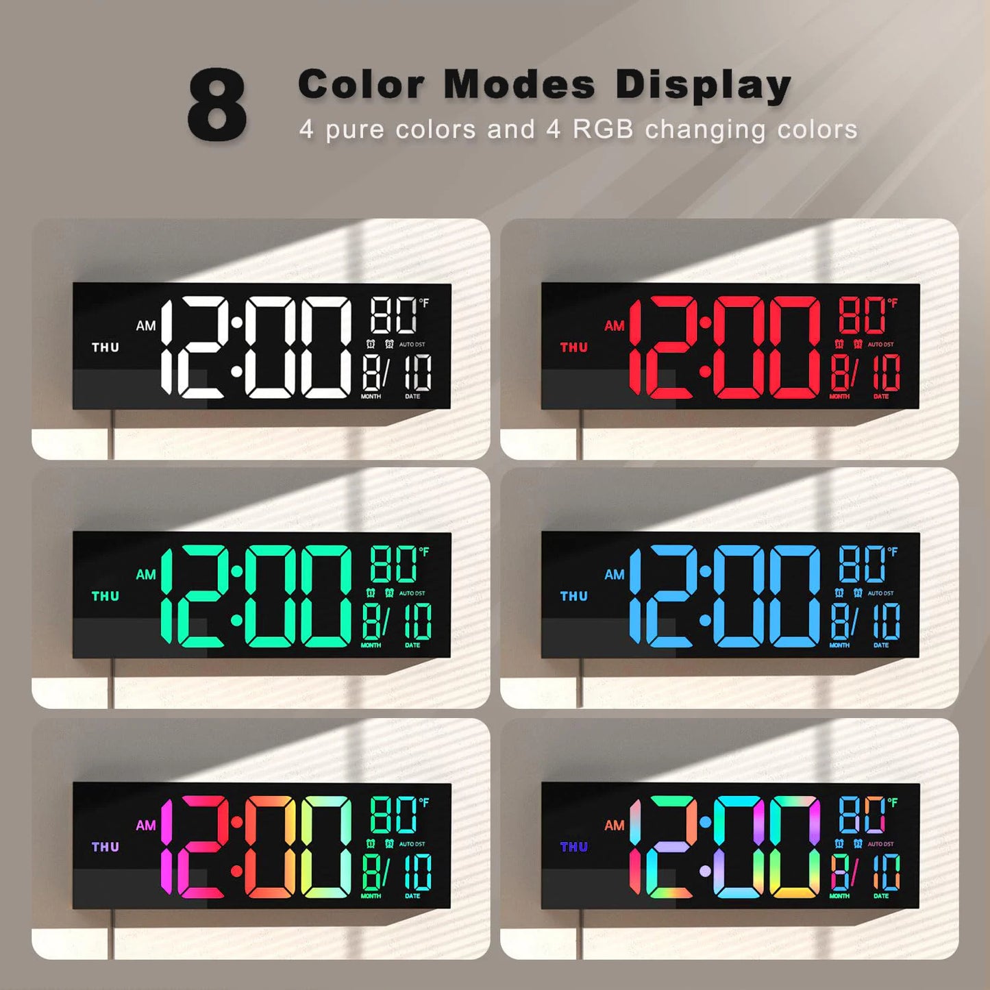 Digital Wall Clock With Large LED Display And Remote Temperature