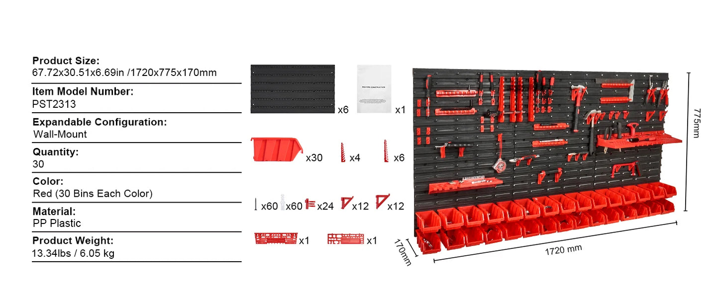 SucceBuy Wall Mounted Storage Bins Rack Organizer For Garage Tools