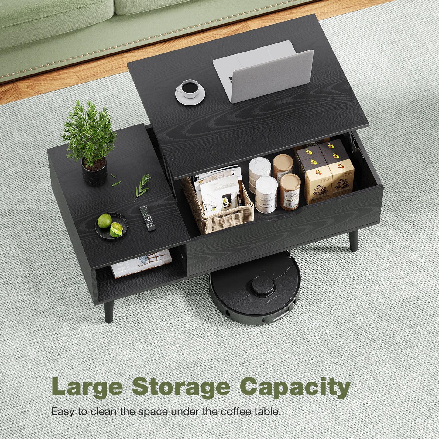 JHK Lift Top Coffee Table With Adjustable Storage Shelf