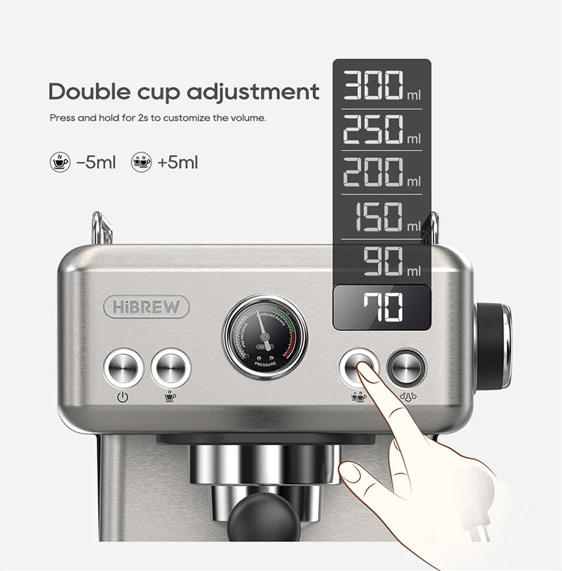 HiBREW 20 Bar Semi Automatic Espresso Temperature Adjustable 58mm Portafilter