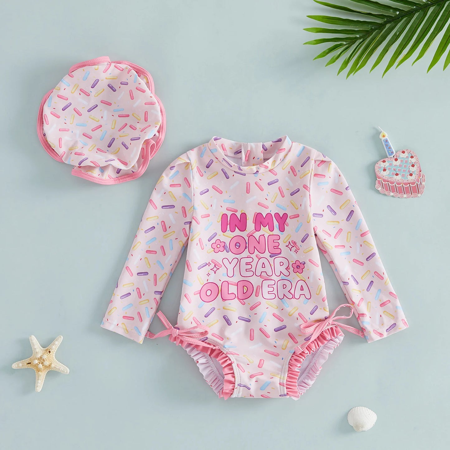 NONECN Toddler Girls Rash Guard Swimsuit With Long Sleeve Cap