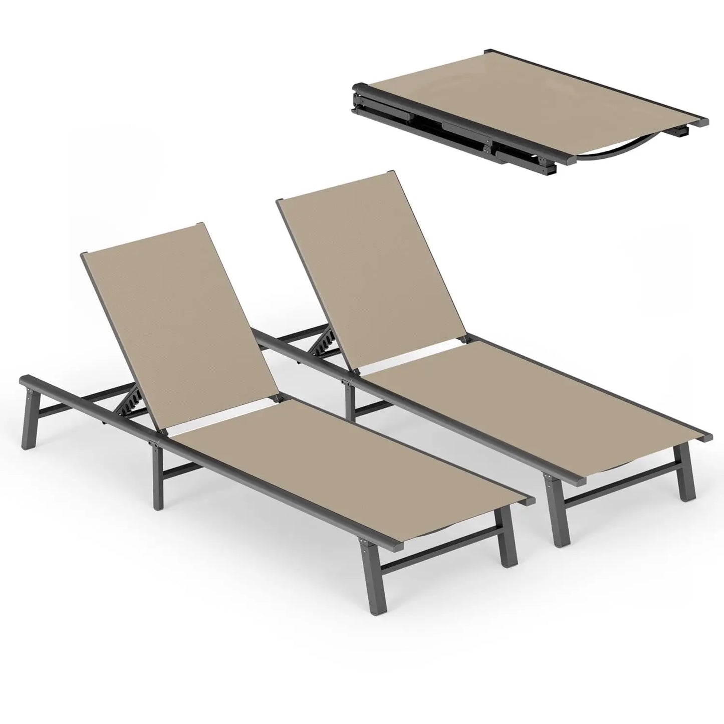 Foldable Outdoor Lounge Chair Set Of 2 Aluminum Chaise