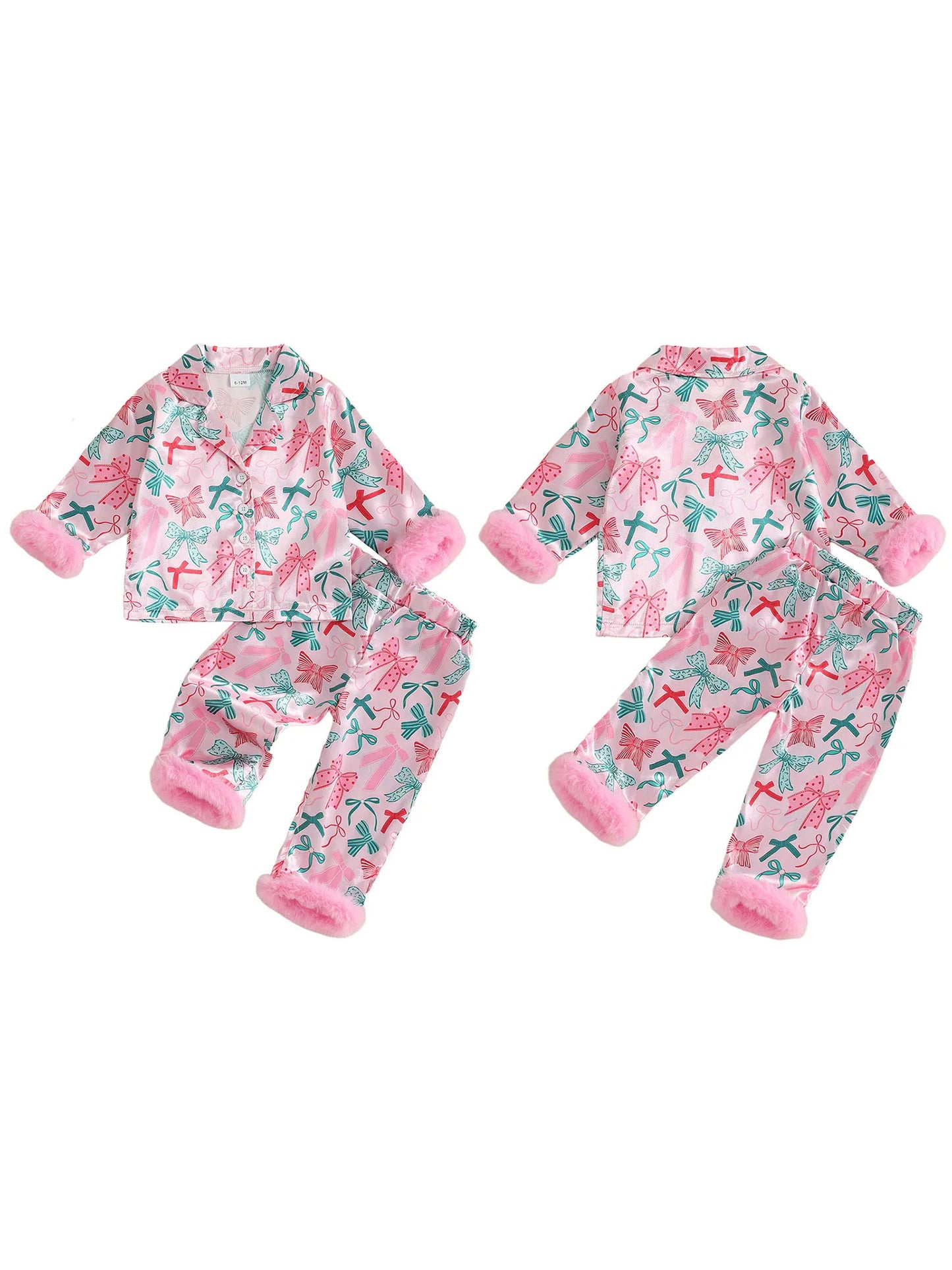 Meihuida Toddler Girl Christmas Pajamas Set With Festive Bow Print