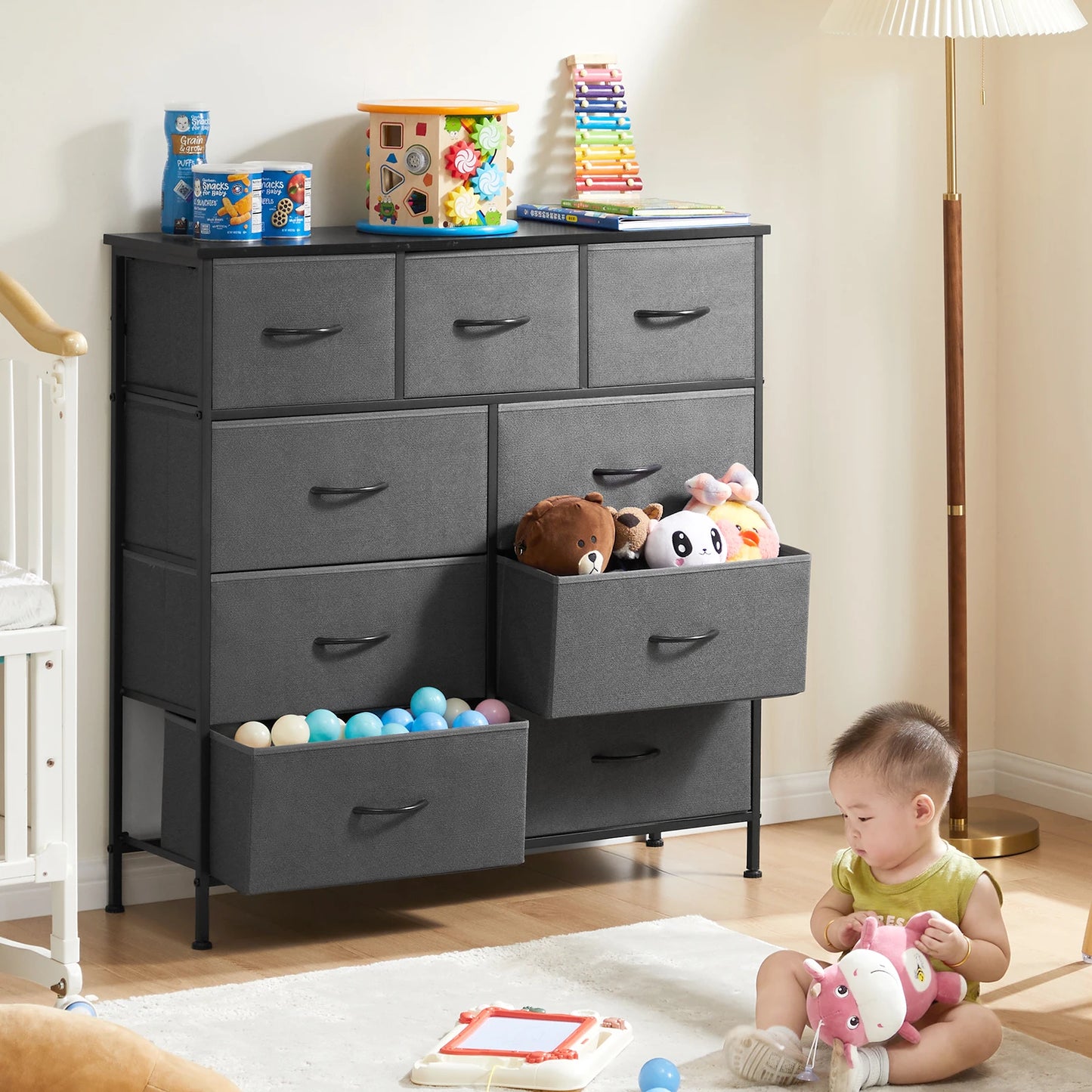 JHK Dresser With 9 Fabric Storage Drawers Wardrobe For Bedroom