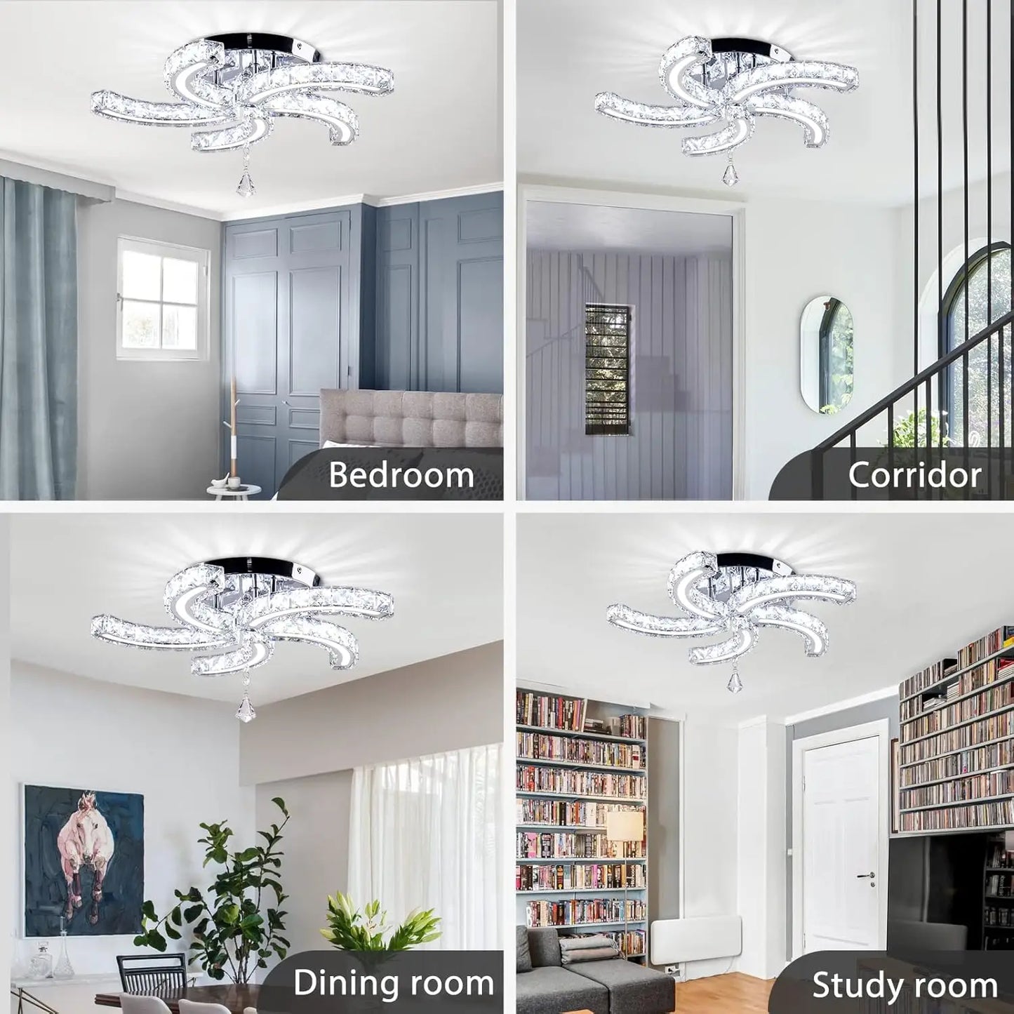FRIXCHUR Modern Crystal Chandeliers LED Ceiling Light Fixtures Stainless Steel