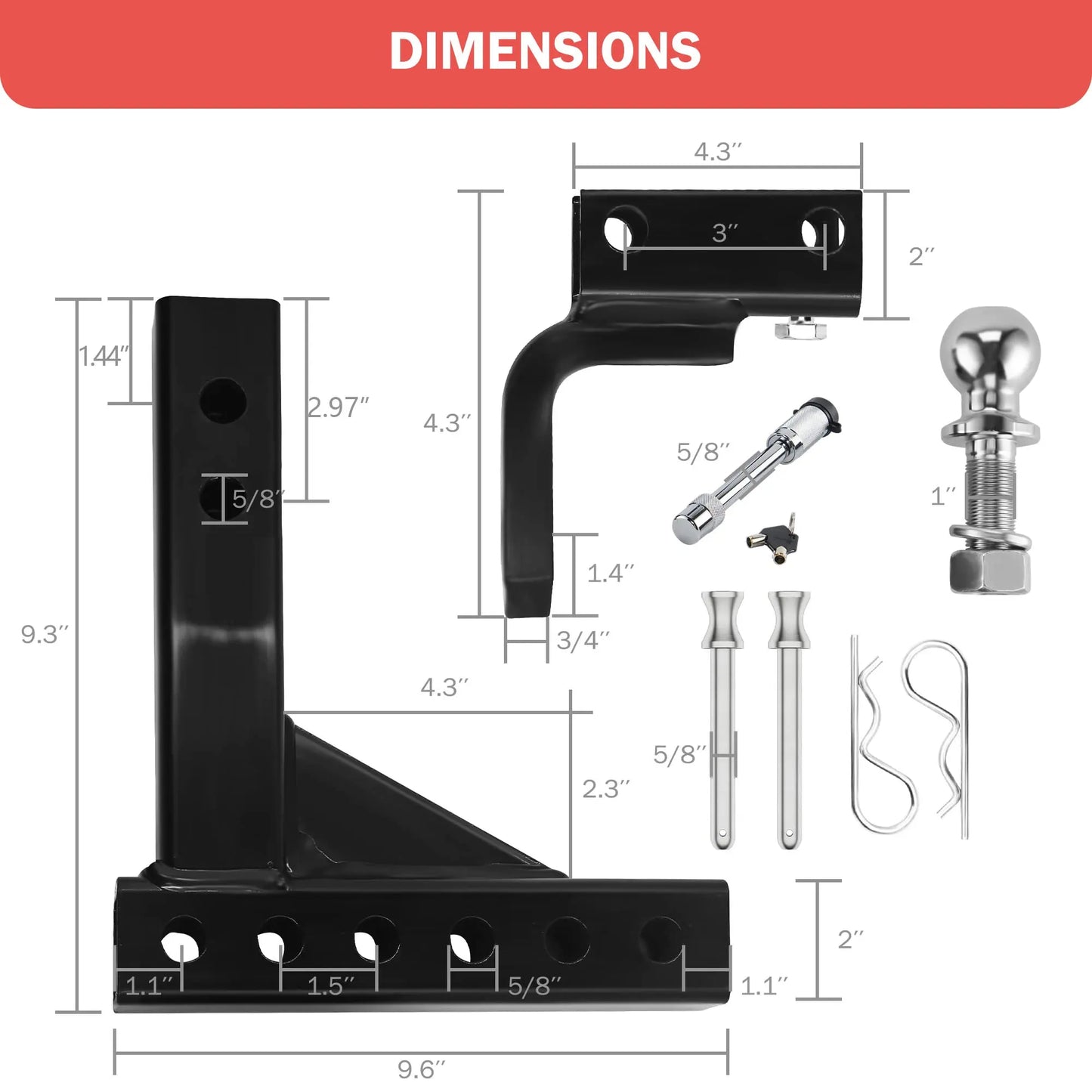 Adjustable Hitch Ball Mount 7500 Lbs For 2 Inch Receiver